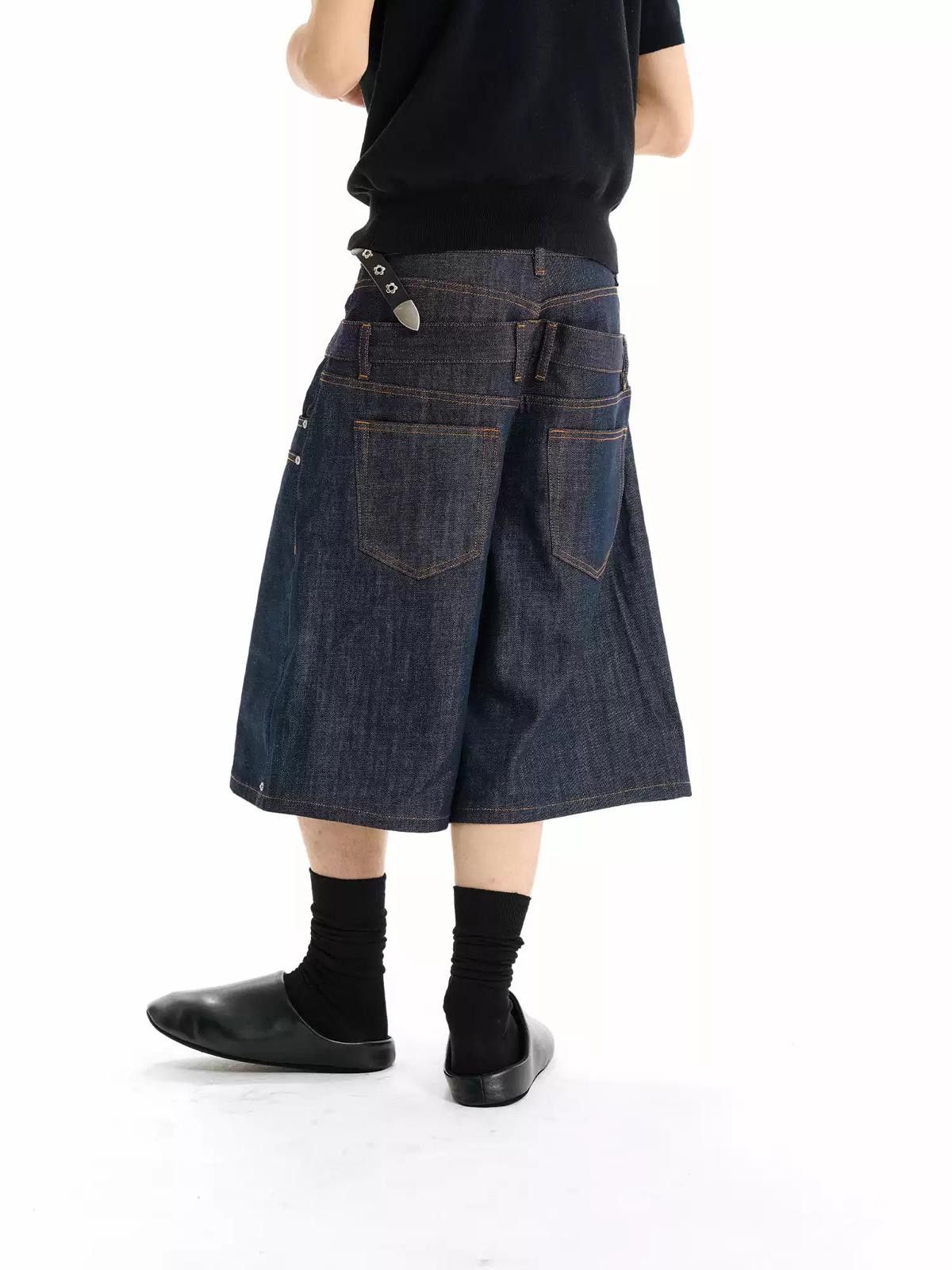 Jean Double Waistband Raw Denim Indigo Studded Jorts Size US 30 / EU 46 - 4 Thumbnail