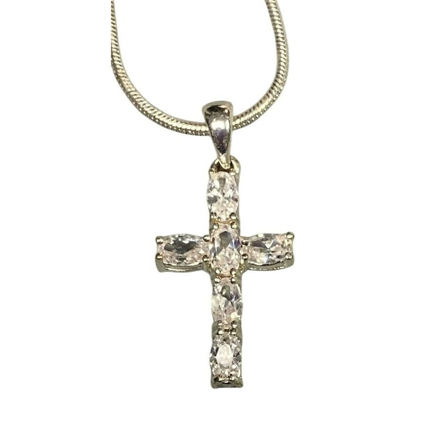 Other Cross Pendant Necklace With Clear Rhinestones On Silver-Tone Size ONE SIZE - 4 Thumbnail