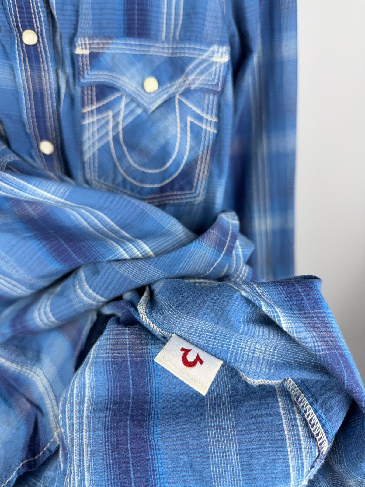 True Religion True Religion Blue Plaid Western Shirt Snap Button Size L / US 10 / IT 46 - 6 Thumbnail