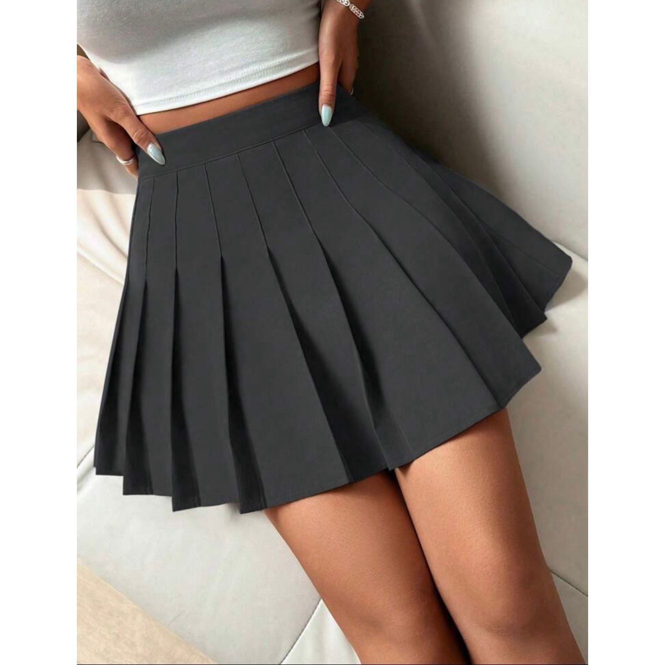 Shein SHEIN PETITE Solid Color Pleated Elegant Casual Commute Y2K Size 34" / US 12 / IT 48 - 5 Thumbnail
