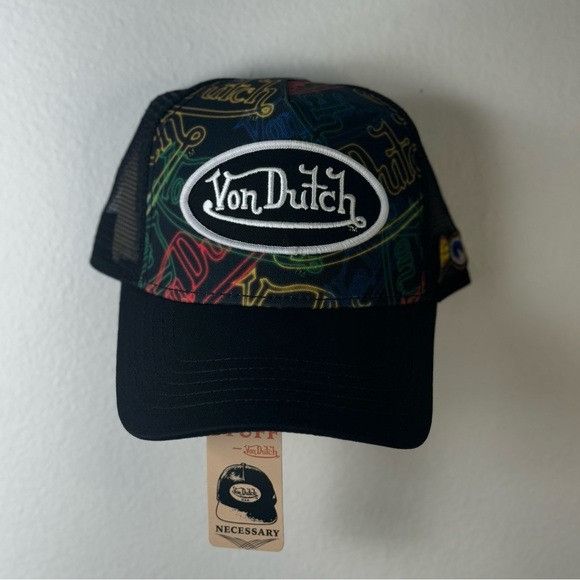 Von Dutch NWT VON DUTCH NEON LOGO BLACK TRUCKER HAT Size ONE SIZE - 2 Thumbnail