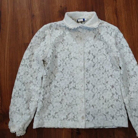 Other Vintage Sunny South Floral Flower Lace Blouse Button Shirt Size M / US 6-8 / IT 42-44 - 2 Thumbnail