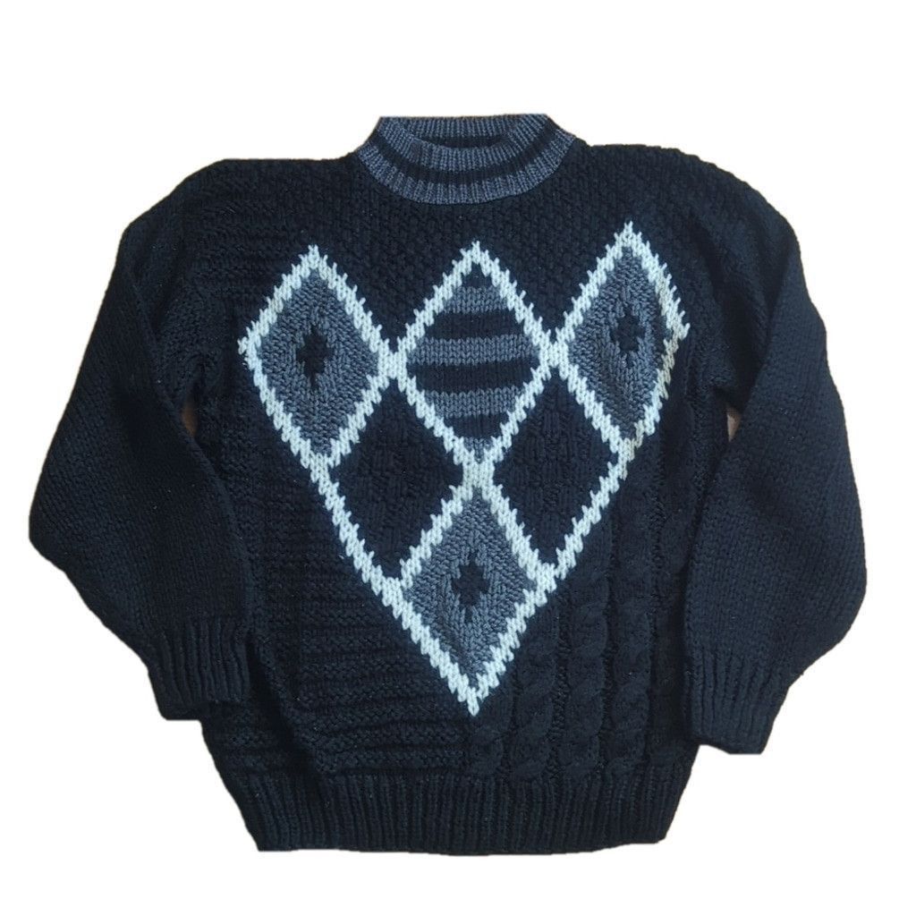 Vintage Vintage Sweater XL Black Textured Geometric Diamond Grandpa Size US XL / EU 56 / 4 - 1 Thumbnail