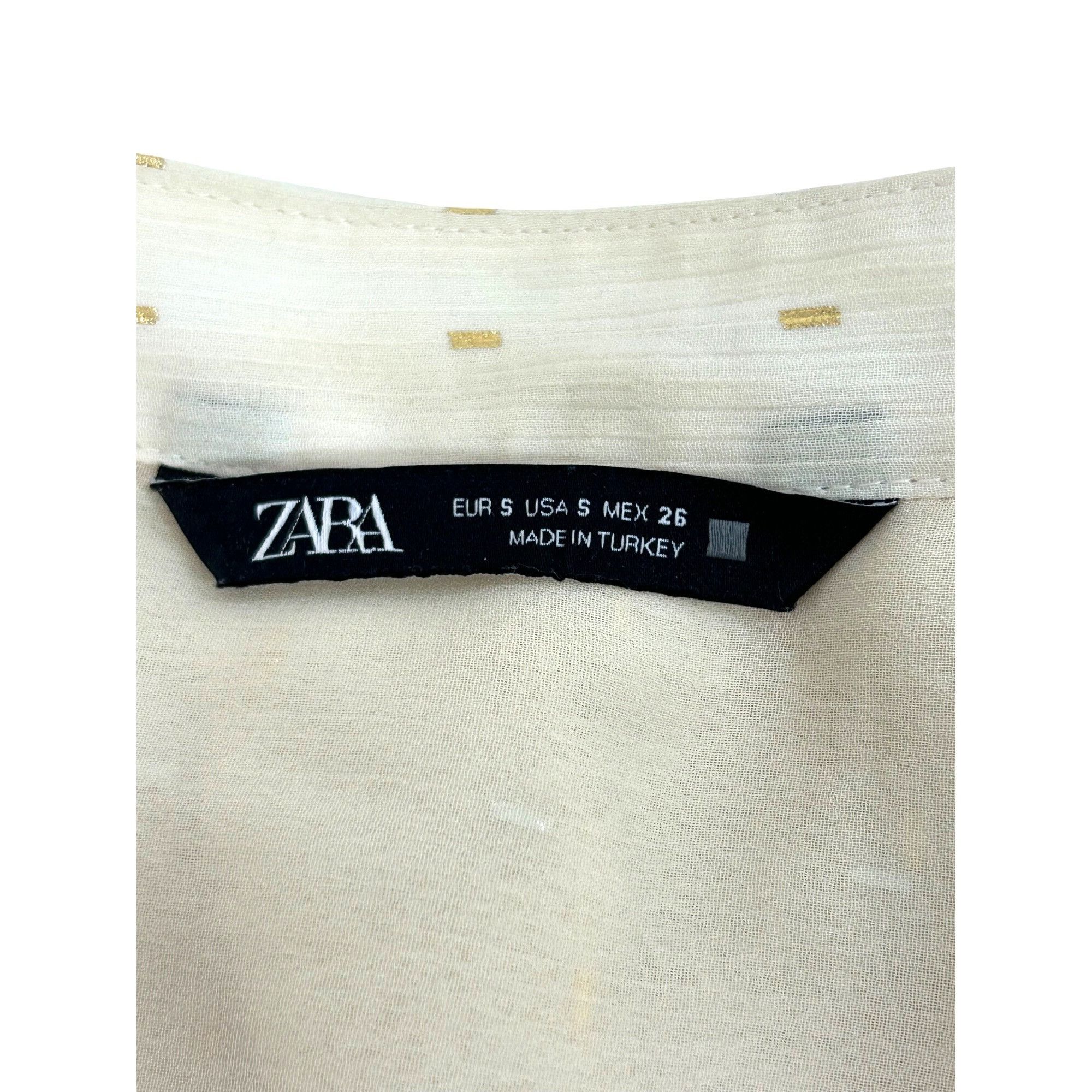 Zara Zara Ecru Cream Blouse S Gold Metallic Dashes Band Neck Gold Size S / US 4 / IT 40 - 8 Thumbnail
