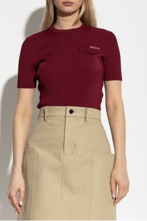 Gucci o1la5ras0526 Rib Fabric T-Shirt Top With Intarsia Size XL / US 12-14 / IT 48-50 - 3 Thumbnail
