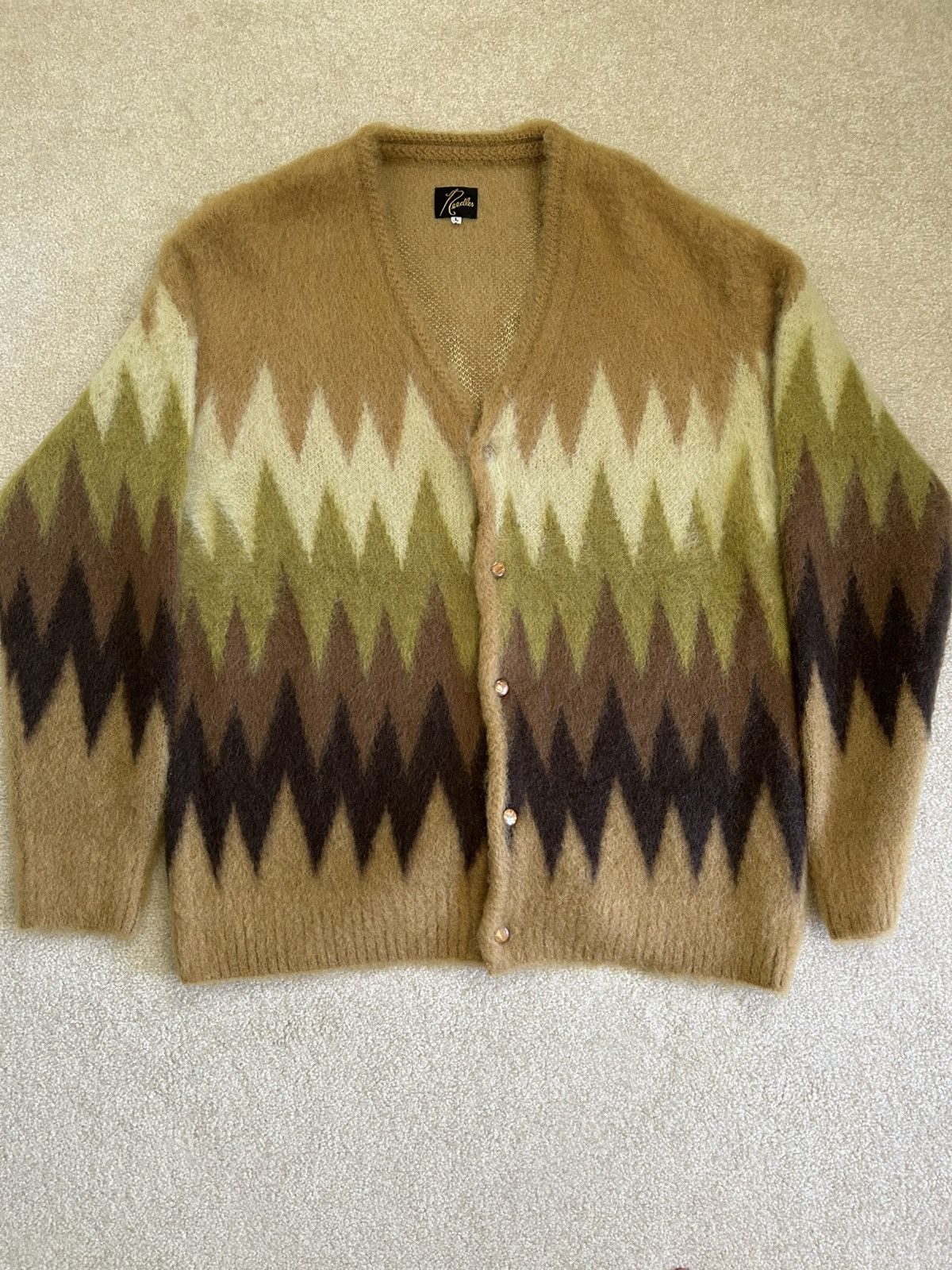 NEEDLES MOHAIR CARDIGAN ZIGZAG TAUPE