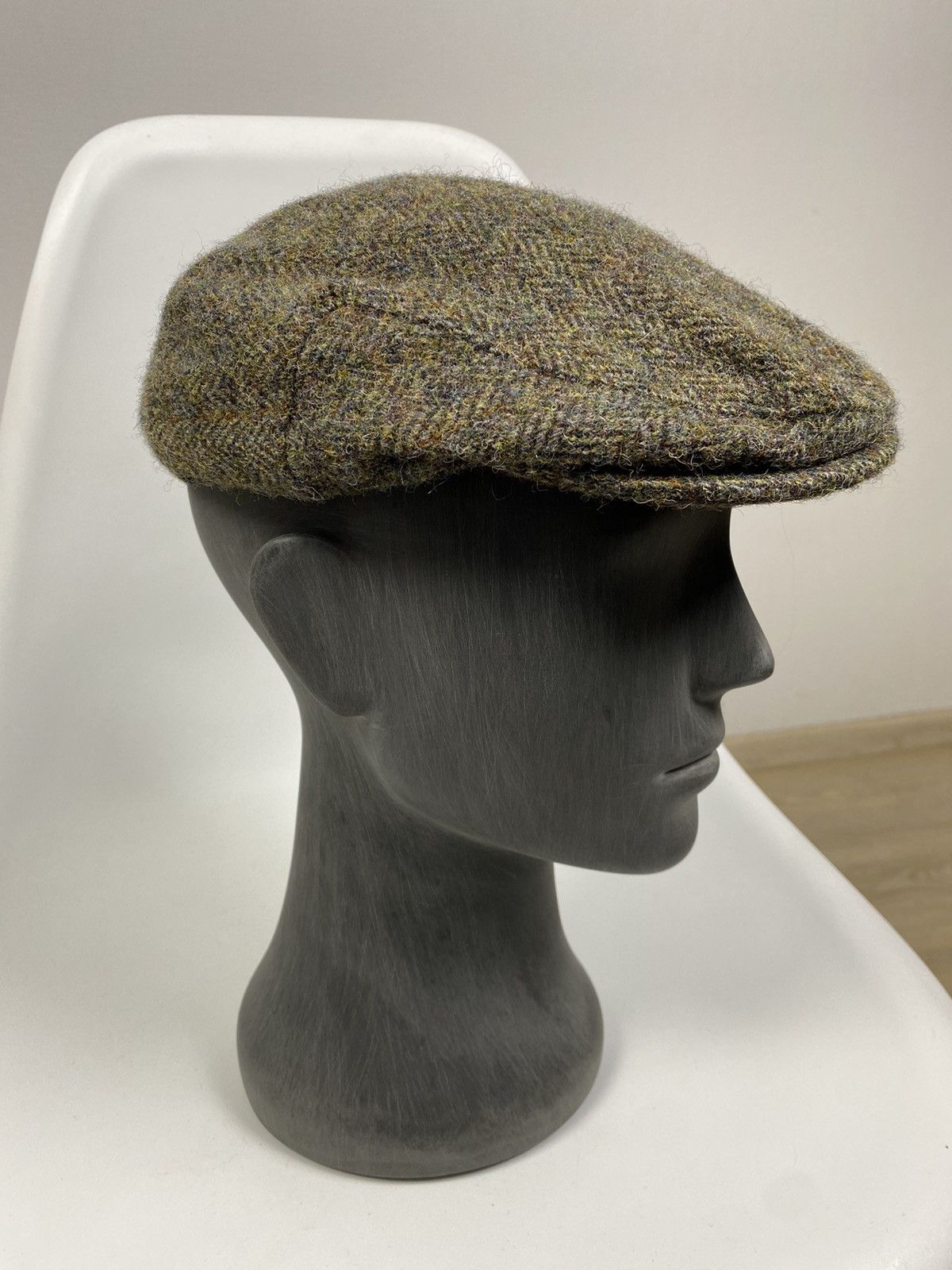 Casquette Plate London Cap En Tweed Harris - Laine Vierge Vert Olive - Neuf Avec étiquettes