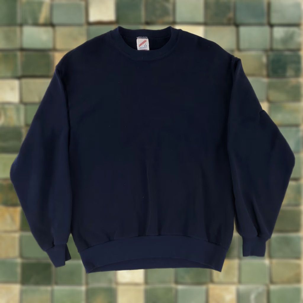 Jerzees VINTAGE Jerzees Sweatshirt Blue Made USA Long Sleeve Mens L VTG 90s Pinhole Blank Pullover Shirt Mens Size US L / EU 52-54 / 3 - 1 Thumbnail