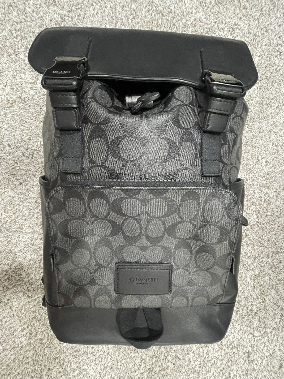 Coach TRACK BACKPACK SIGNATURE Canvas/C2712/Charcoal Black