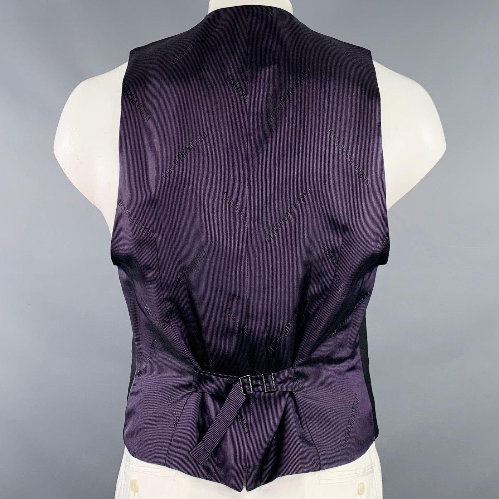 Carlo Pignatelli CARLO PIGNATELLI 42 Black Purple Stripe Acetate Wool Vest Size 42R - 4 Thumbnail