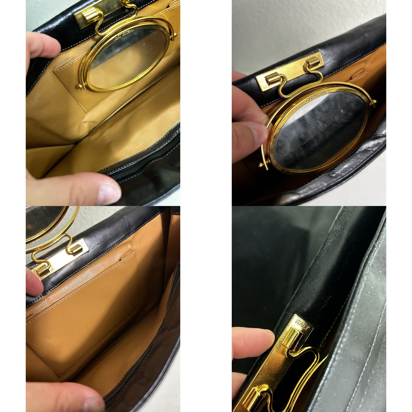Vintage Lou Taylor Vintage Purse Black Leather Mirror Italy 12x8x1 Clutch Women Womens Size ONE SIZE - 11 Thumbnail