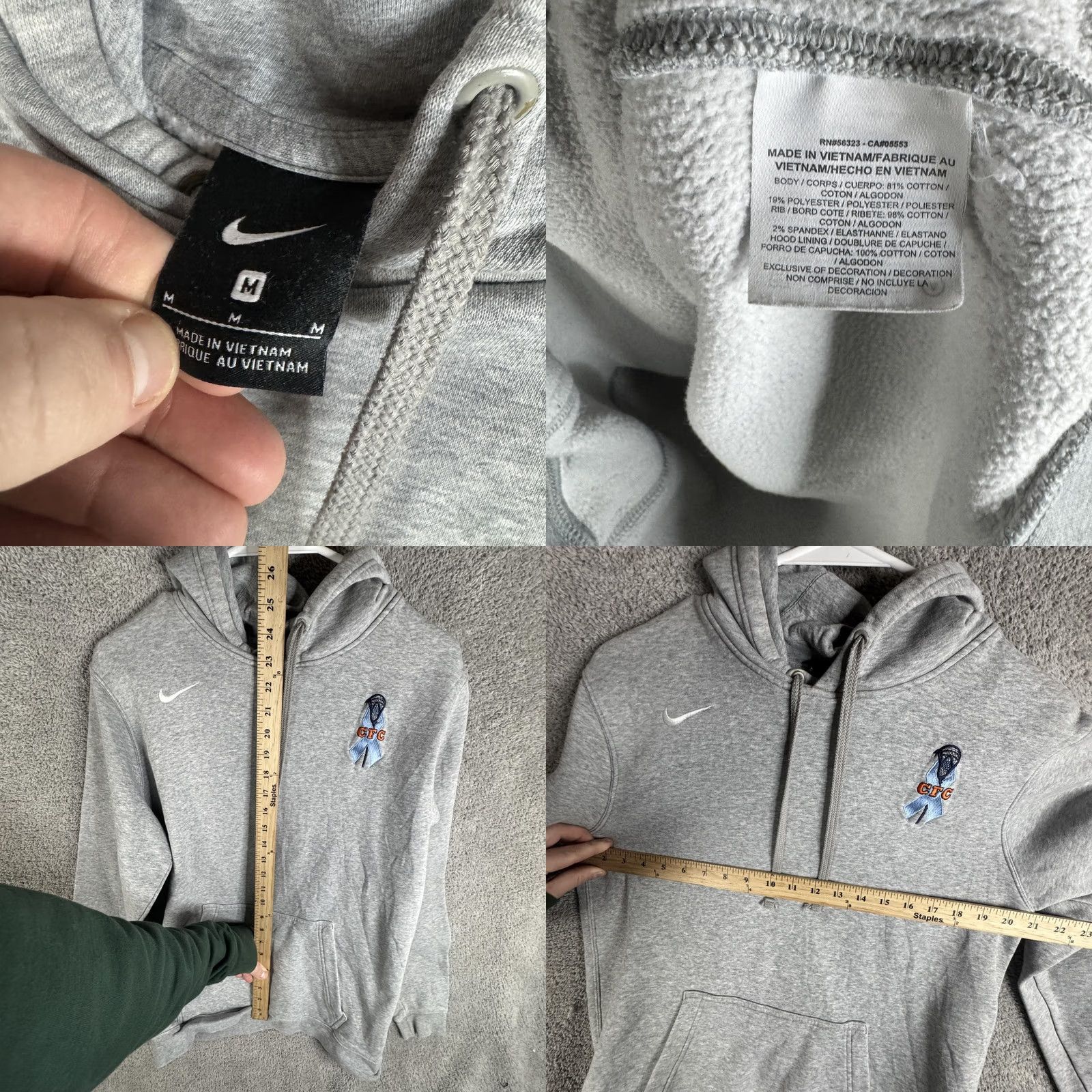 Nike Nike Hoodie Mens Medium Gray Pullover Fleece Sweatshirt CFC Lacrosse Ribbon Logo Size US M / EU 48-50 / 2 - 8 Thumbnail