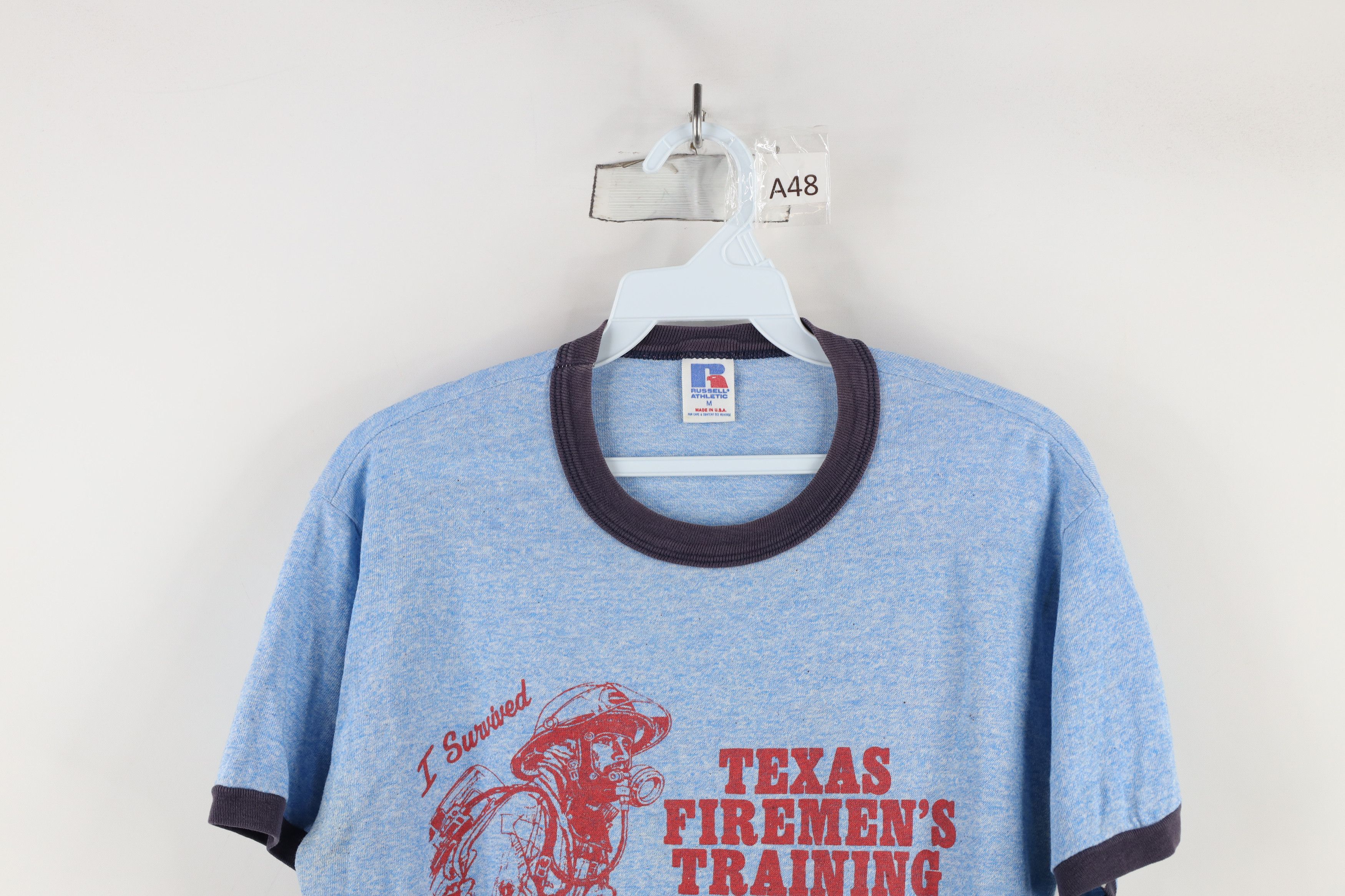 Russell Athletic × Vintage Vintage 90s Russell Athletic School Ringer T-Shirt Blue USA Size US M / EU 48-50 / 2 - 2 Thumbnail