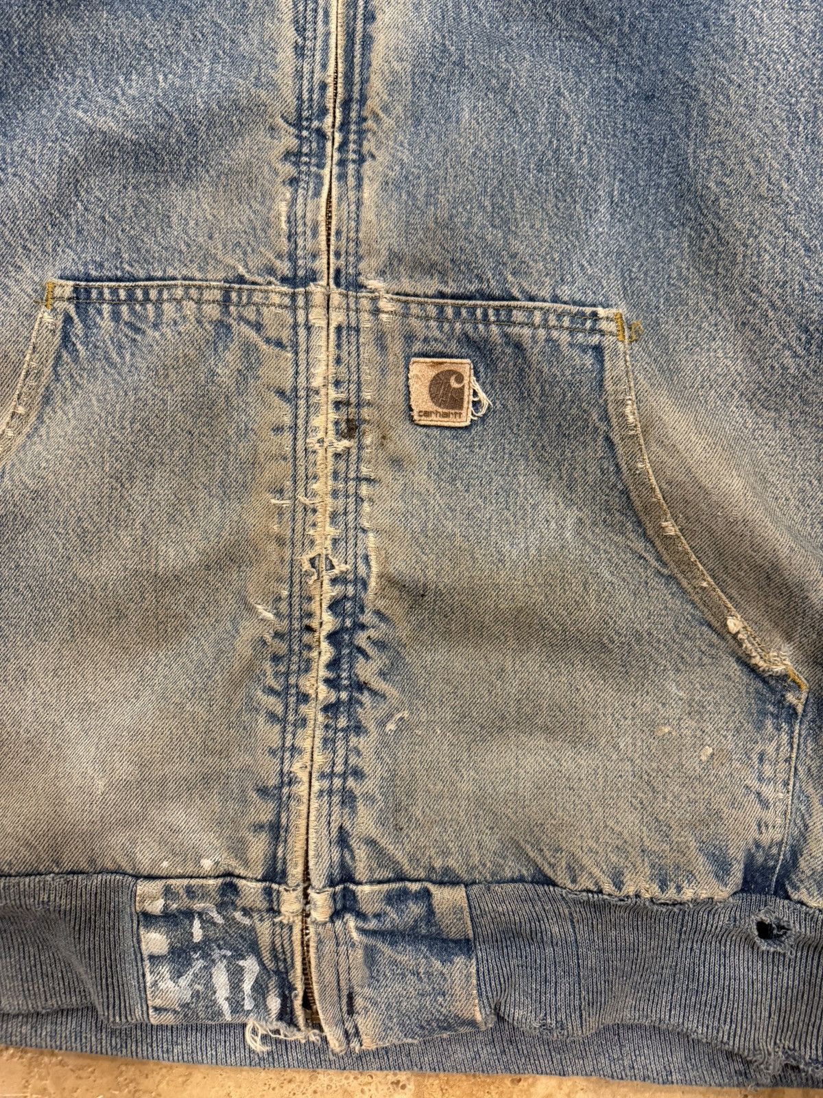 Carhartt Vintage Carhartt Denim Blanket Lined Thrashed Hooded Jacket Size US XL / EU 56 / 4 - 8 Thumbnail