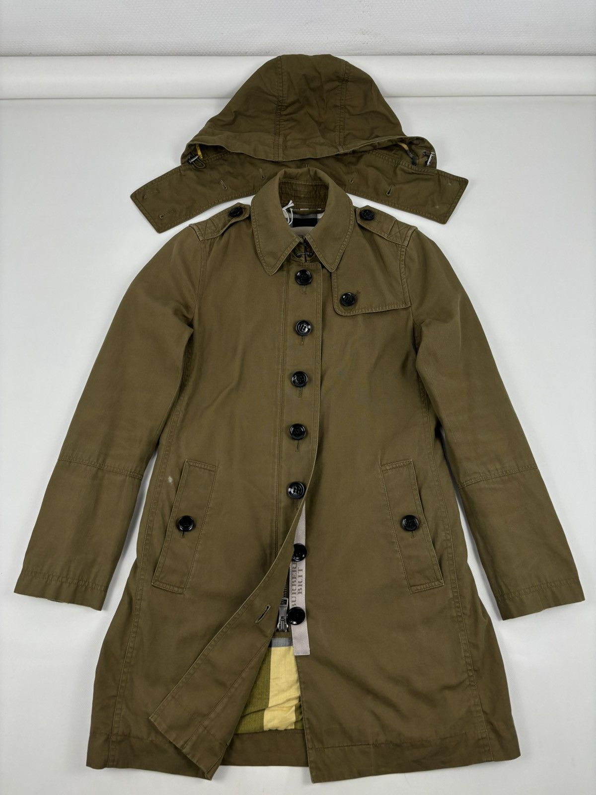 Burberry × Burberry Prorsum × Designer BRIT Nova Check Khaki Coat Hooded Trench Zip Jacket Bomber USA 4 UK 6 Size S / US 4 / IT 40 - 6 Thumbnail