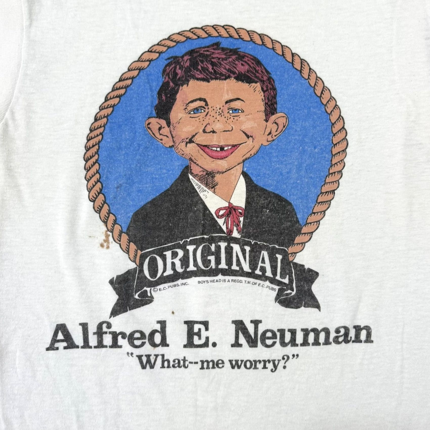 Vintage VINTAGE Alfred E Neuman Tank Top Shirt Mens M White MAD Magazine Graphic Print Sleeveless Crew Neck Jersey Cotton Polyester Summer USA Size US M / EU 48-50 / 2 - 2 Thumbnail