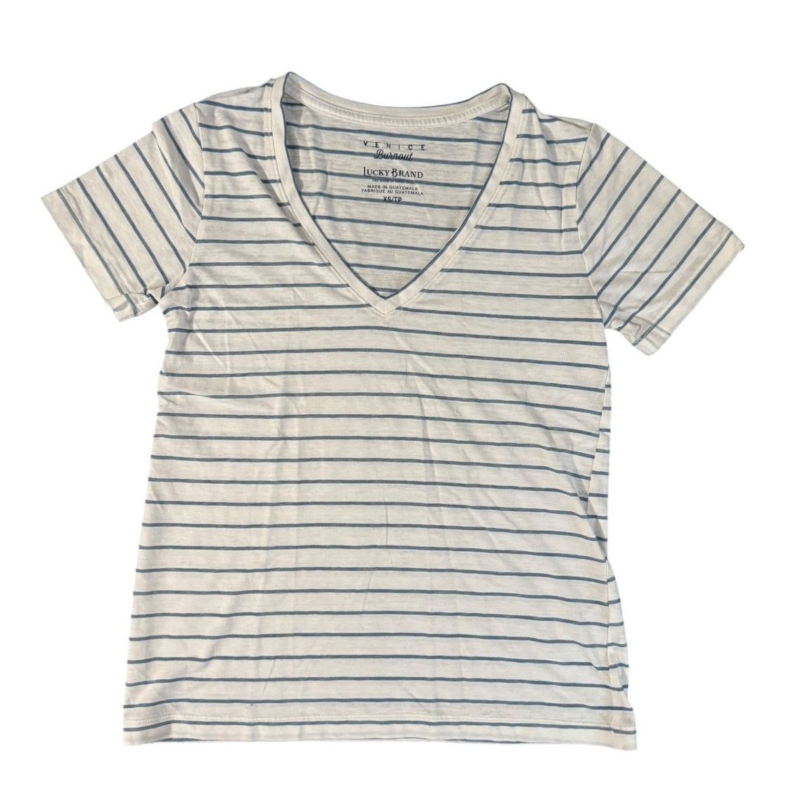 Lucky Brand Lucky Brand Venice Burnout Stripe Tee XS White Blue Size US XS / EU 42 / 0 - 1 Thumbnail