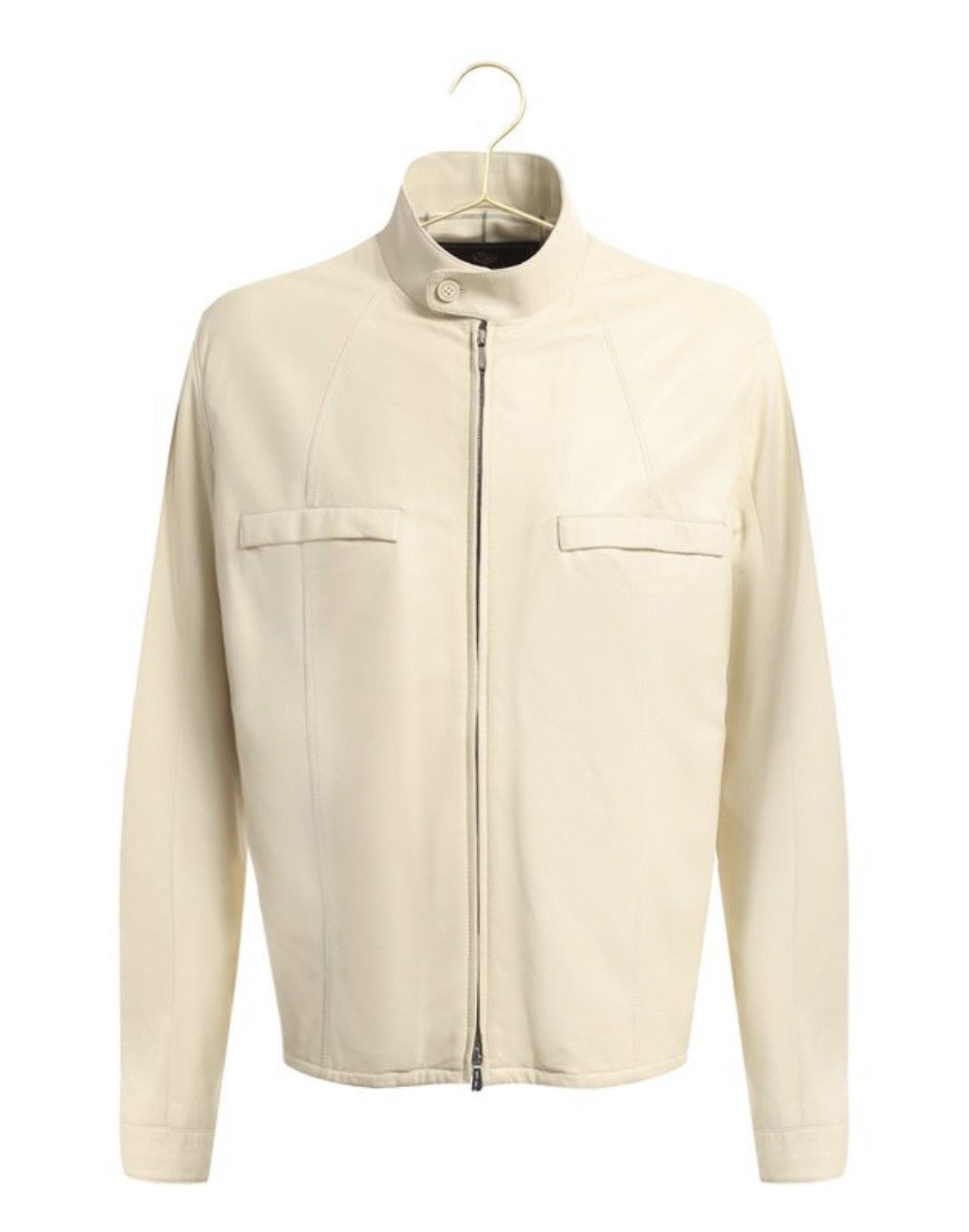 image of Loro Piana Leather Biker Classic Color Pocket Detail Jacket in Cream, Men's (Size XL)
