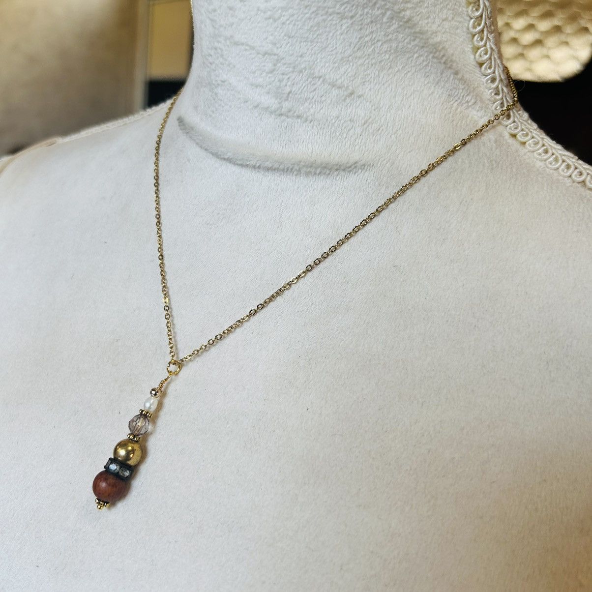 Handmade Handcrafted vintage bead drop pendant on chain necklace Size ONE SIZE - 4 Thumbnail