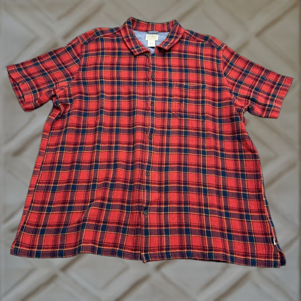 Vintage L.L. Bean Shirt Mens 2XL Red Plaid Button-Down Short Sleeve Outdoor casual Heritage Outdoor Size US XXL / EU 58 / 5 - 1 Thumbnail