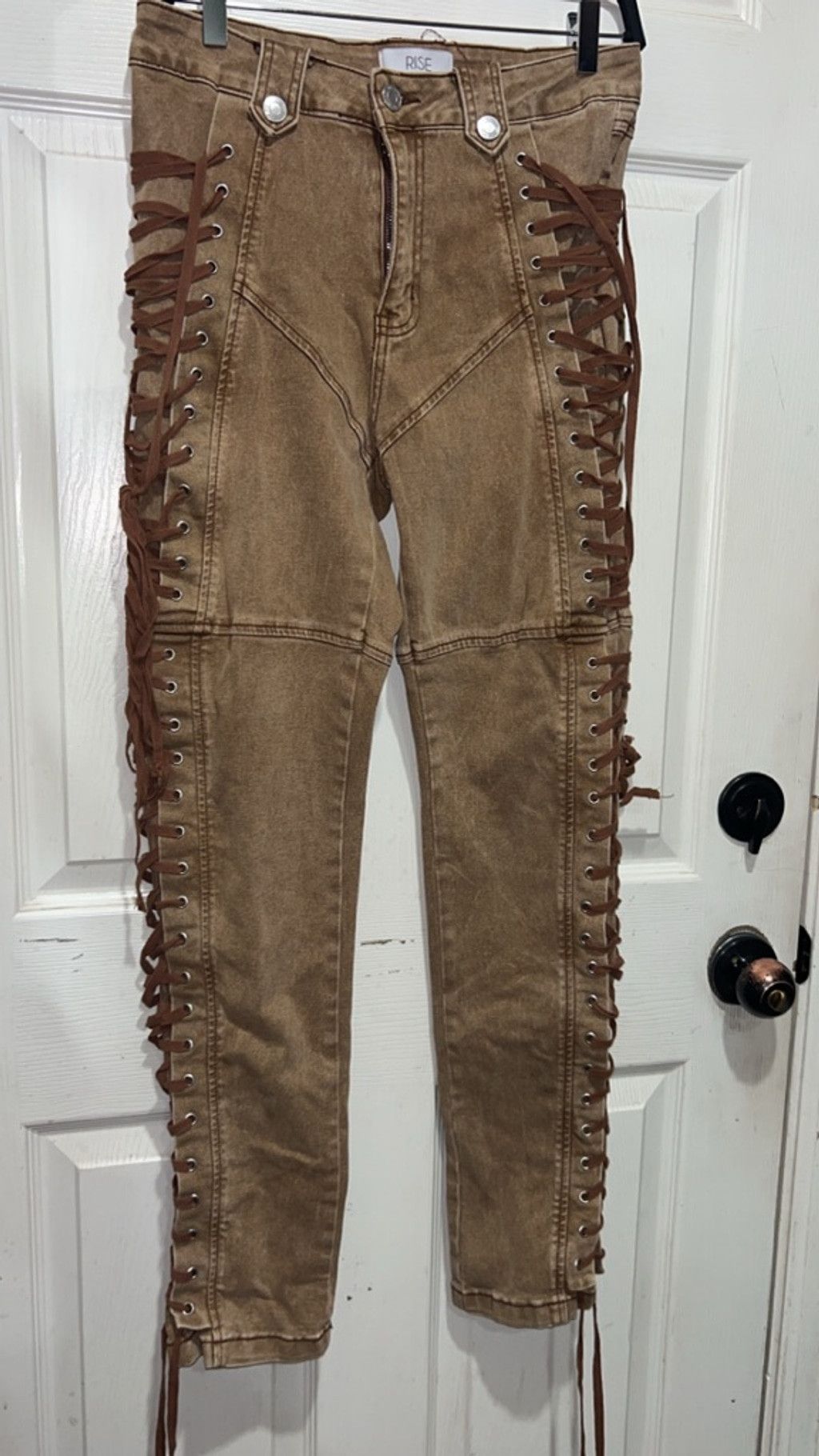 Other Women's RISE Brown Lace-Up Skinny Jeans Juniors 13 Size 31" - 1 Thumbnail