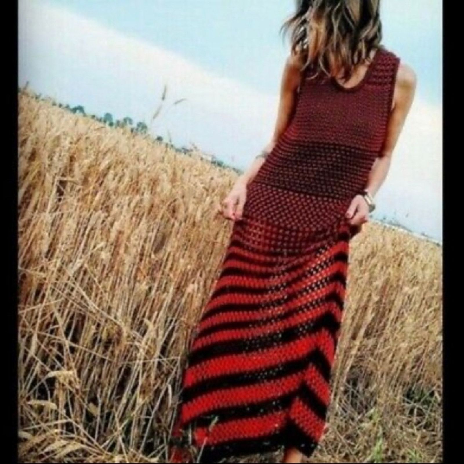 Zara Zara Studio Red Black Linen Maxi Long Knit Crochet Dress Size M / US 6-8 / IT 42-44 - 3 Thumbnail