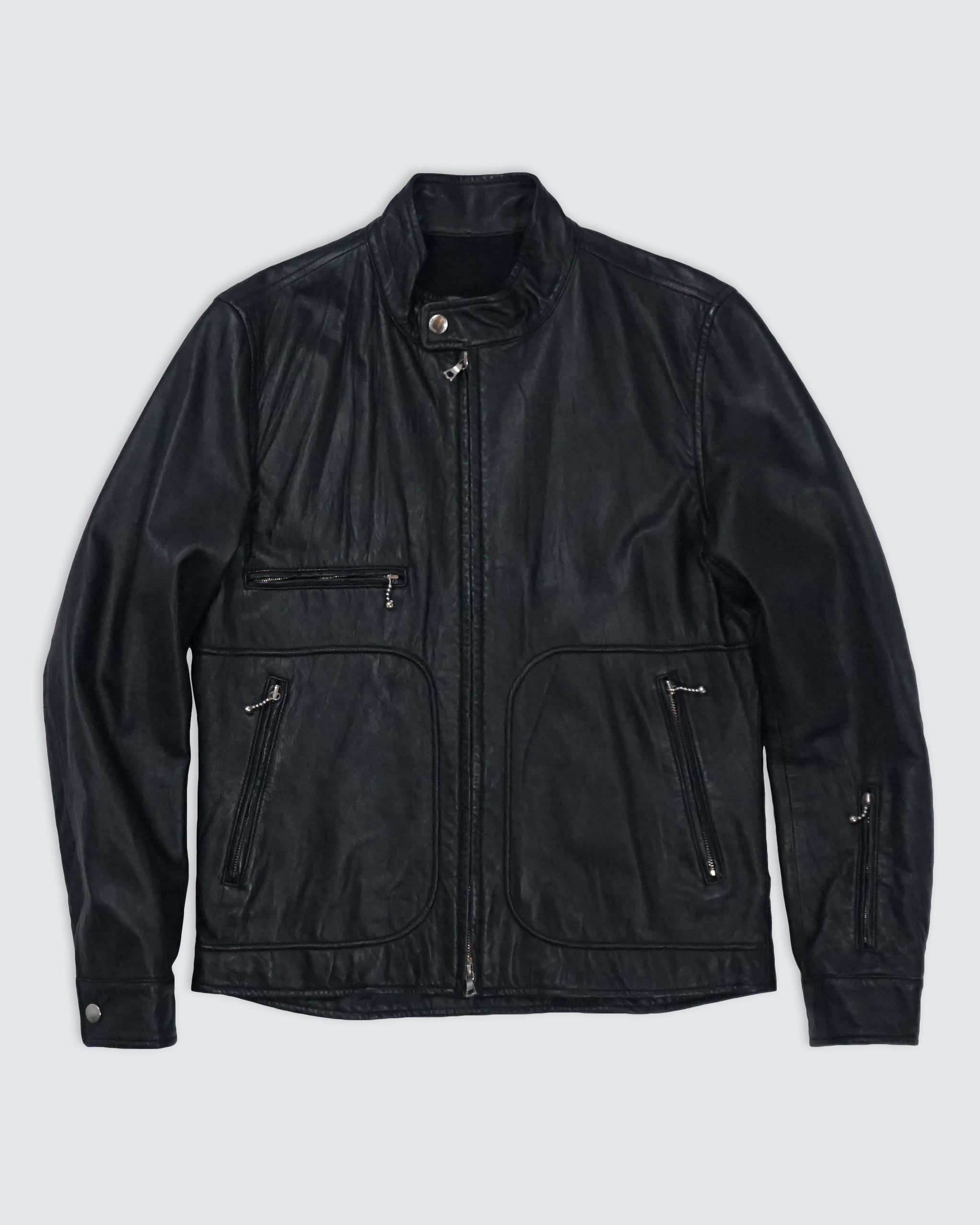 image of Sophnet. Sheep Leather Biker Jacket in Black, Men's (Size Small)