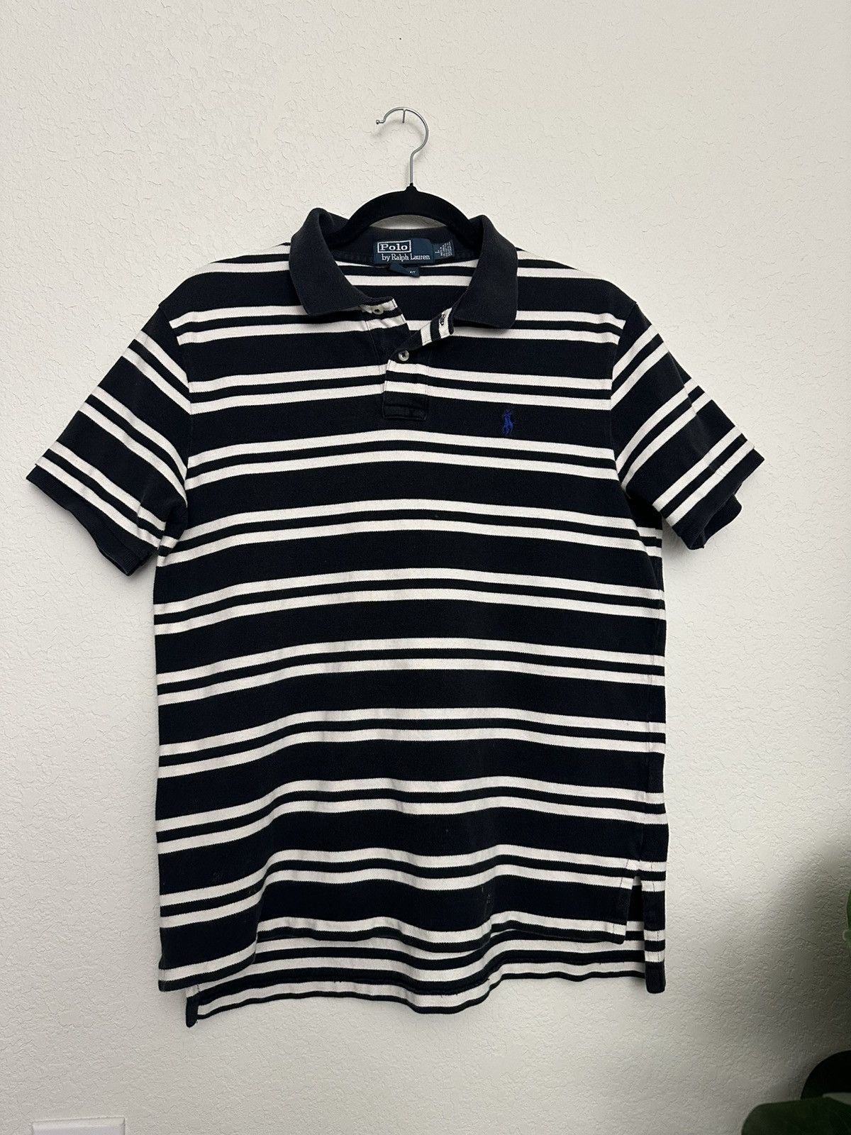 Vintage Vintage 90s Polo Ralph Lauren B&W Striped Polo Shirt Size US L / EU 52-54 / 3 - 2 Thumbnail