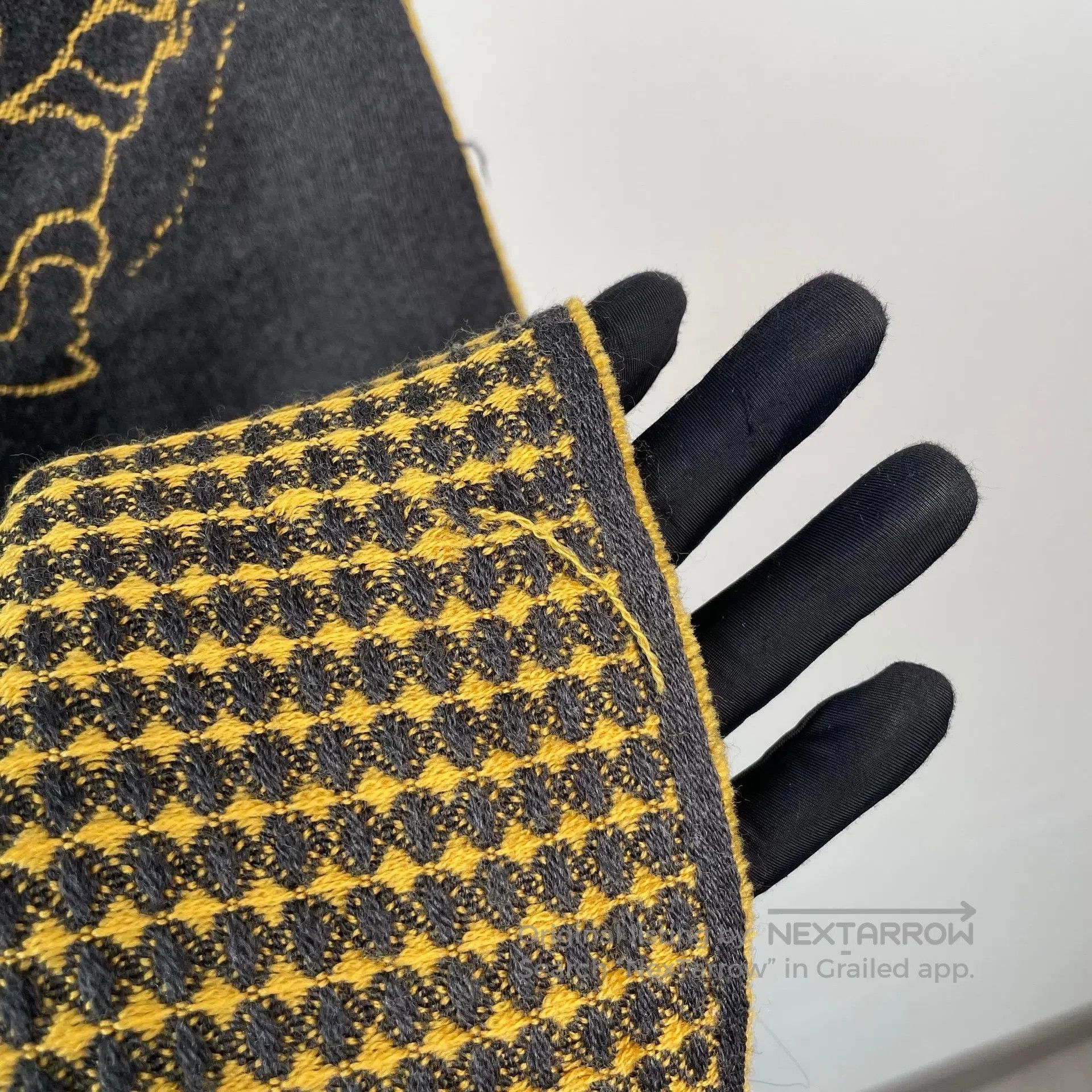 Versace Versace Yellow Plaid Pattern Embroidered Cashmere Scarf| Size ONE SIZE - 5 Thumbnail