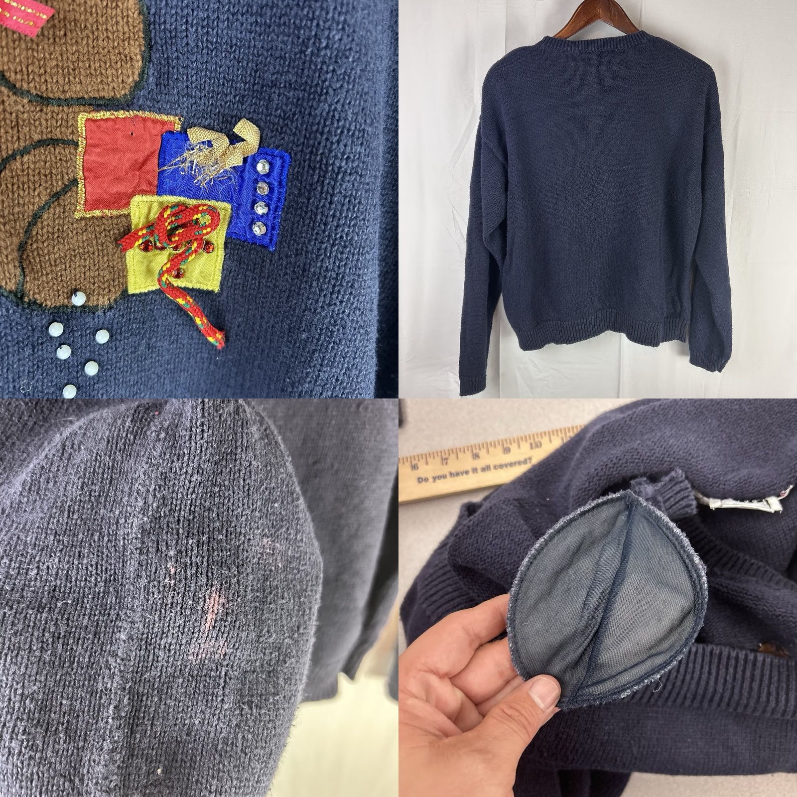 Vintage VINTAGE Ugly Christmas Sweater Leslie Fay Women's XL 1994 Bear Presents Blue Cotton Blend 1990s Christmas Mens Womens Size XL / US 12-14 / IT 48-50 - 8 Thumbnail