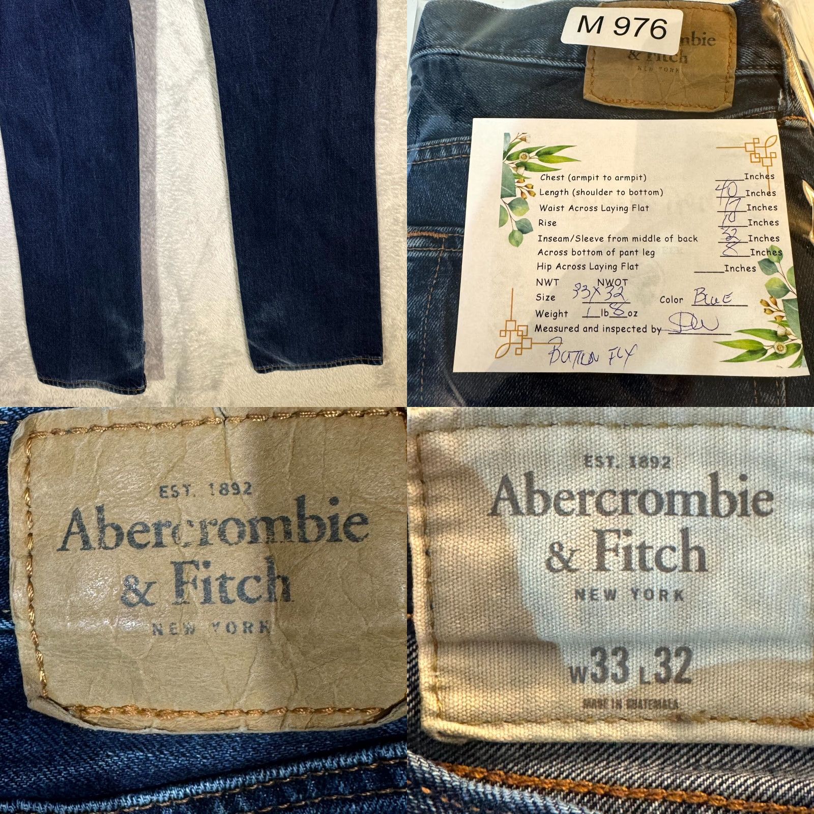 Abercrombie & Fitch Abercrombie & Fitch Jeans Men 33x32 Blue Denim Mid-Rise Straight Leg Casual Modern 5-Pocket Mens Size US 33 - 8 Thumbnail