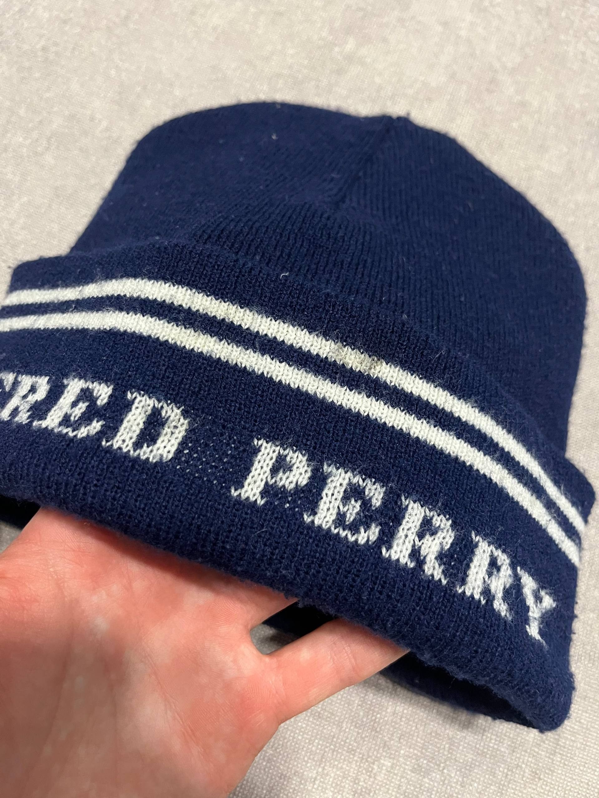 Fred Perry Vintage Fred Perry Men`s Hats Beanie Blue Logo One Size Size ONE SIZE - 2 Thumbnail