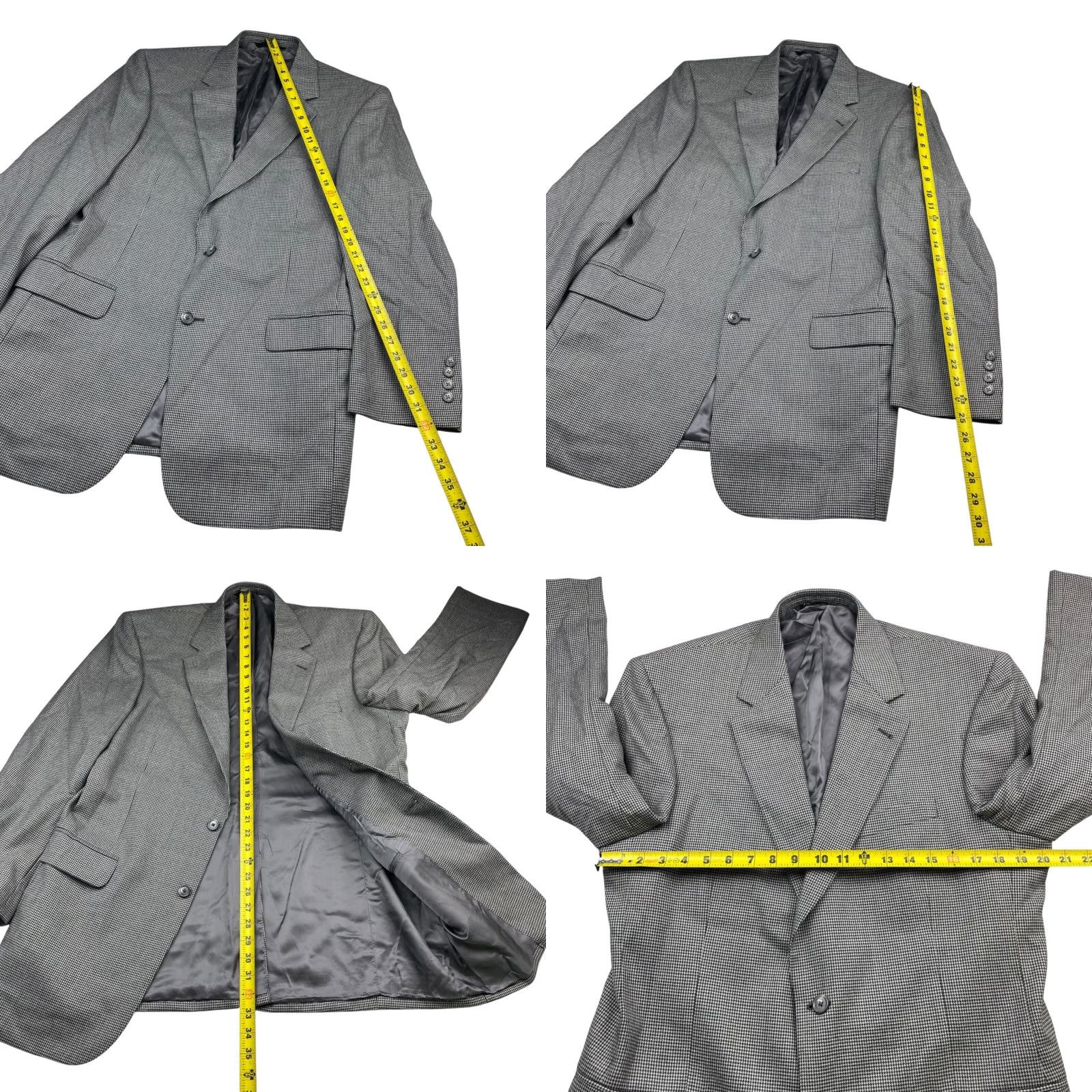 Jos. A. Bank VINTAGE Jos. A. Bank Men's Gordon Blazer Gray Houndstooth 2-Button Front 100% Wool Long 42 Regular Mens Size 42R - 8 Thumbnail