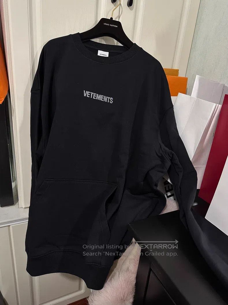 Vetements Vetements Black Diamond Embellished Sweater with Slogan Lo Size US XL / EU 56 / 4 - 2 Thumbnail