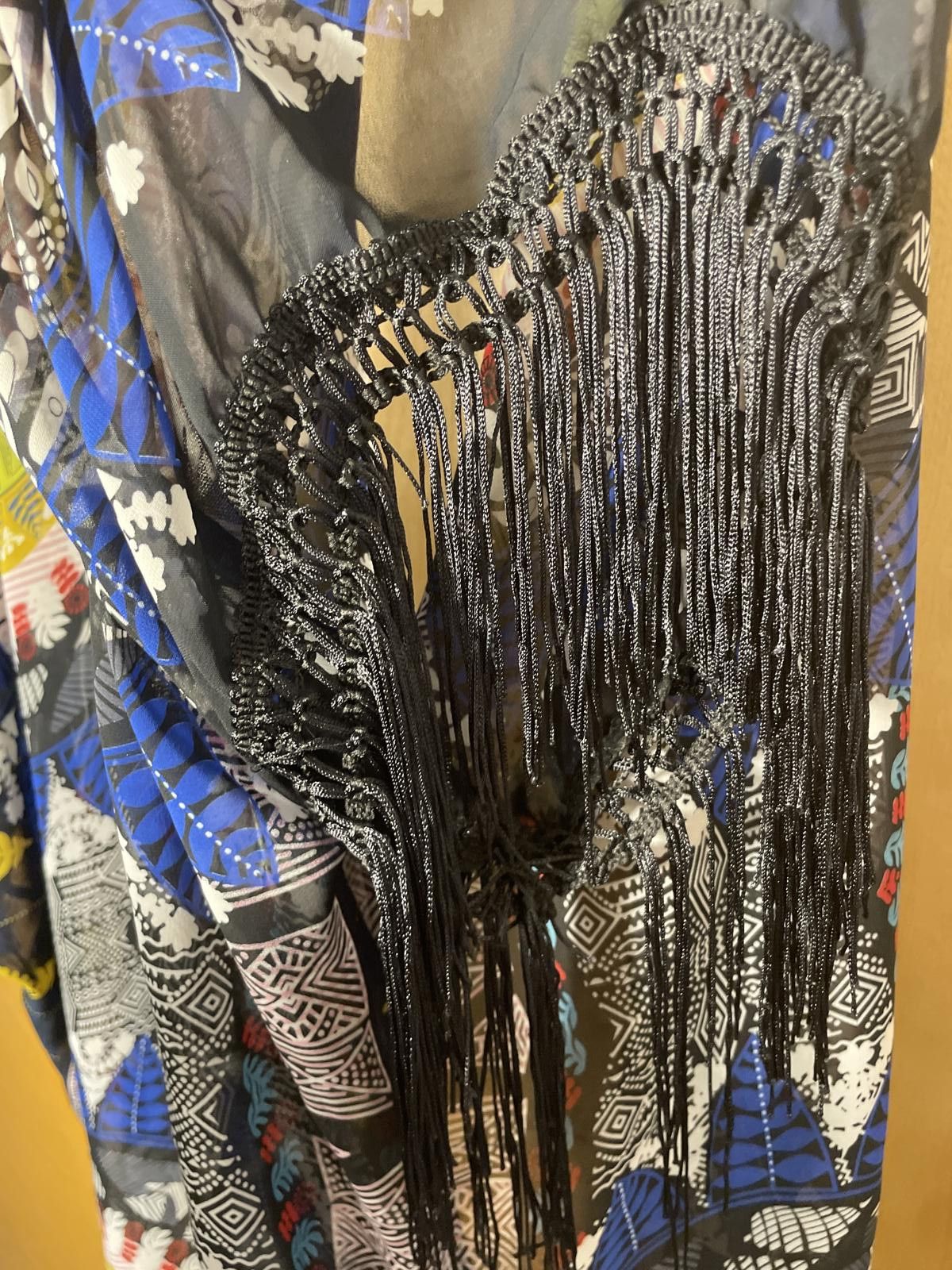 Other Kimono Robe Midi Women's OS Black Blue Fringe Boho Festival Size ONE SIZE - 5 Thumbnail