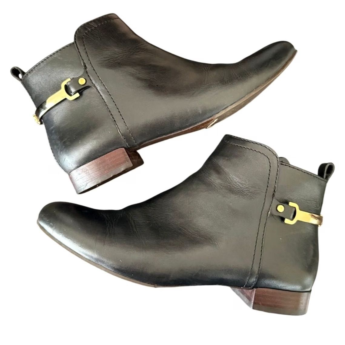 Tory Burch Tory Burch Black Leather Zip Up Ankle Boots 0.75" Gold Logo Detailing - 7 Women's Boots Size US 7 / IT 37 - 5 Thumbnail