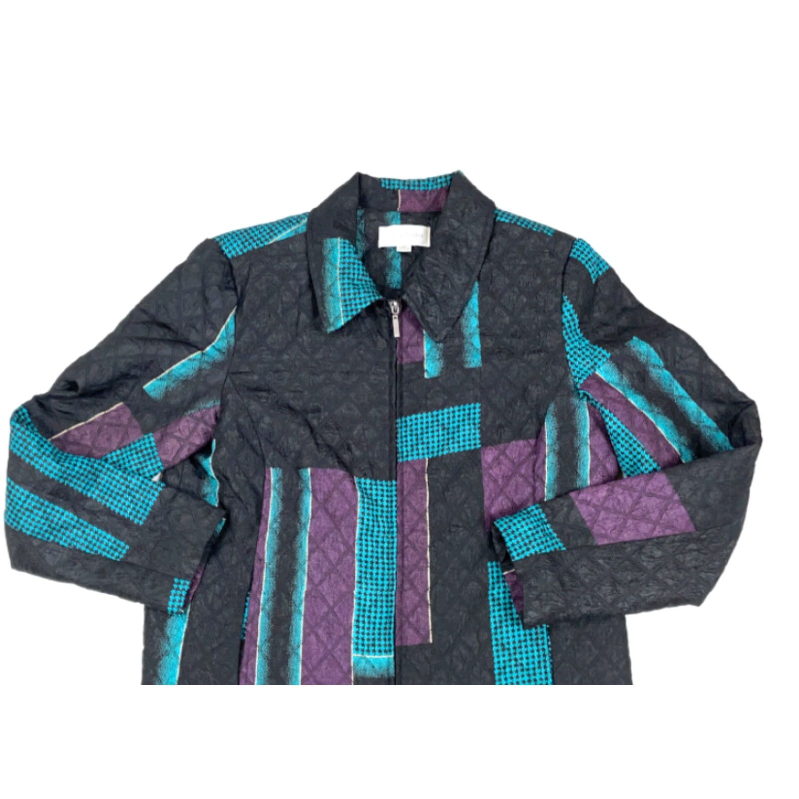 Pinko VTG 90s Multicolor Geometric Full-Zip Windbreaker Jacket Women's M Quilted Erin London Size M / US 6-8 / IT 42-44 - 3 Thumbnail