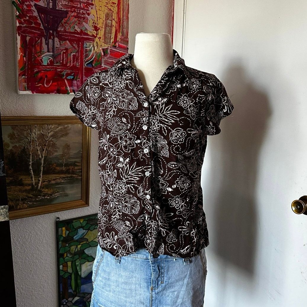 Other dressbarn floral brown button up shirt Size S / US 4 / IT 40 - 1 Thumbnail