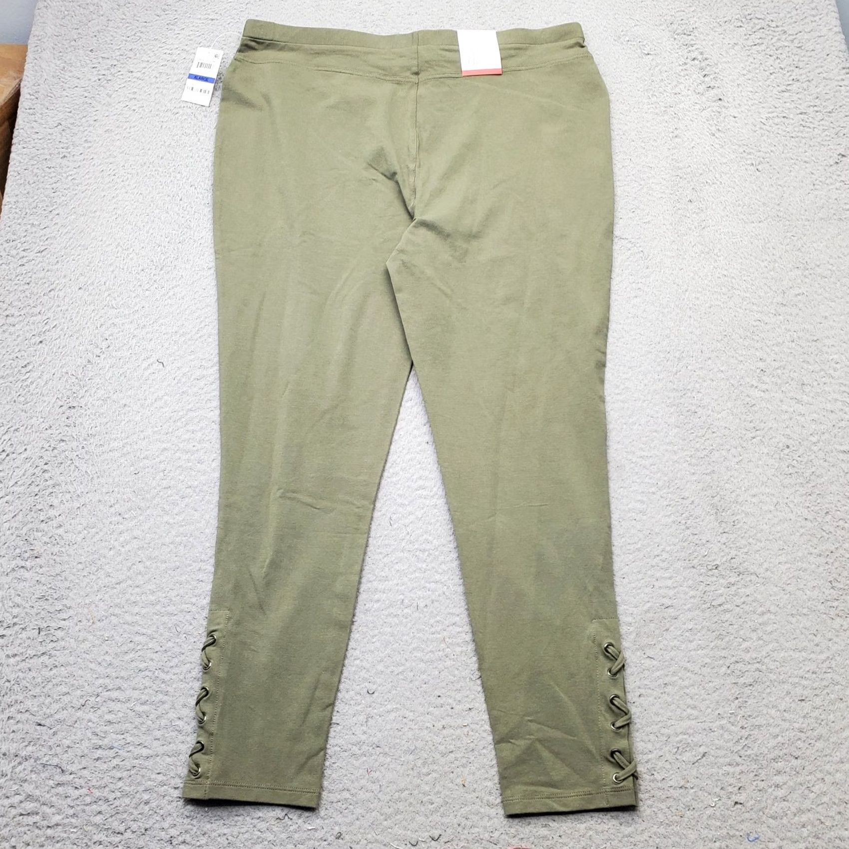 Vintage Style&co. Leggings Womens XL Green Mid-Rise Criss Cross Waistband Ankle Shirt Size 40" / US 18 - 2 Thumbnail
