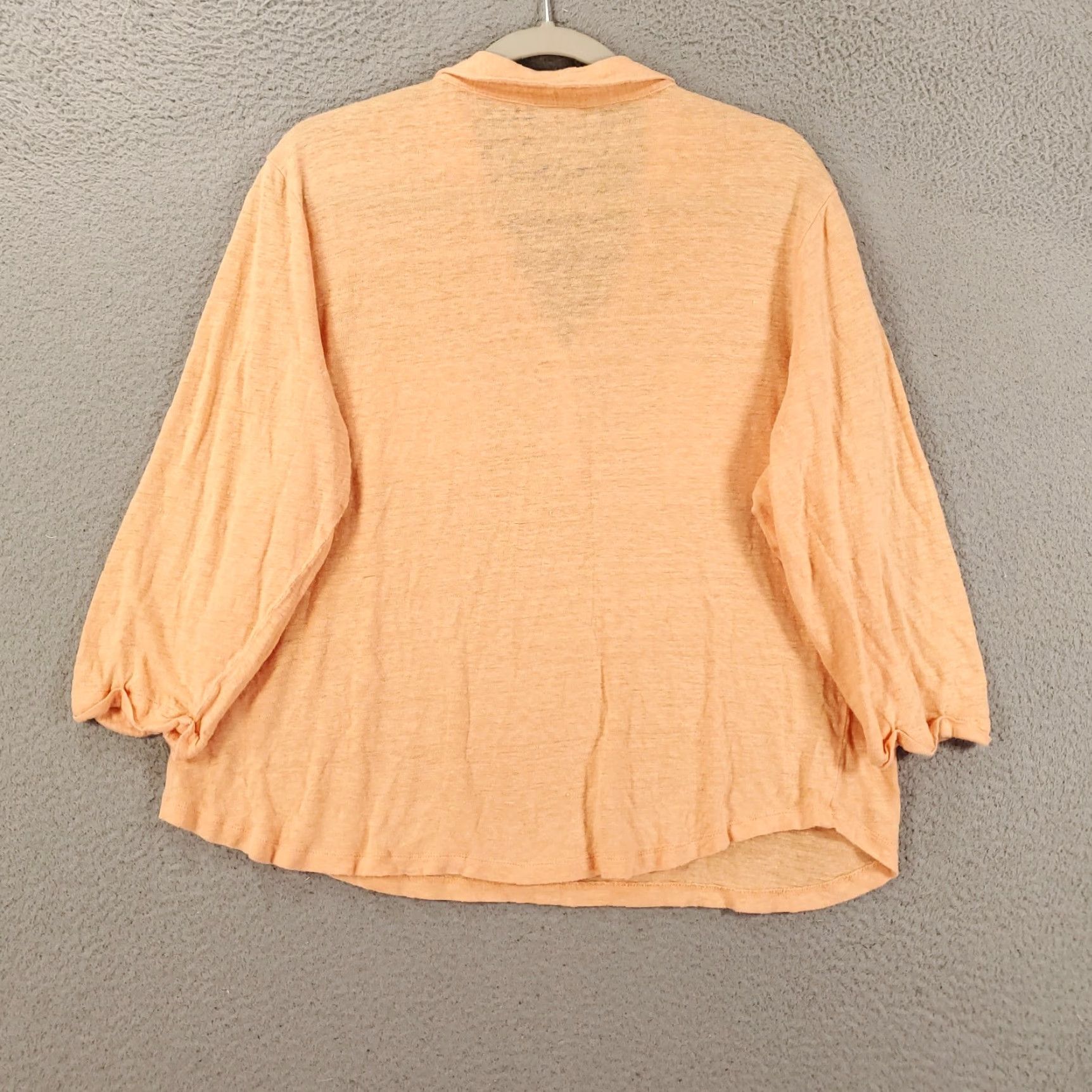 Vintage CHICOS Blouse Shirt Linen V-Neck Short Sleeve XL Womens Peach Orange Sheer Lightweight 1/4 Button Beach Modern Cute Size XL / US 12-14 / IT 48-50 - 7 Thumbnail