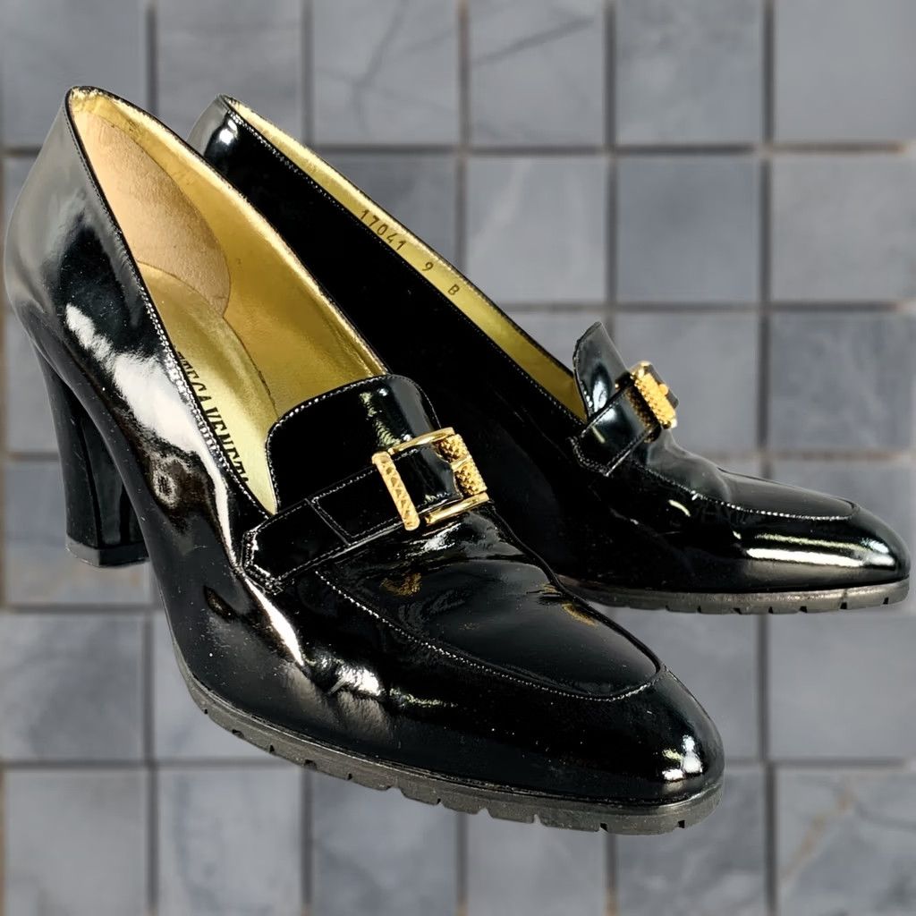 Bottega Veneta BOTTEGA VENETA Black Gold Patent Leather Buckle Pumps Size 9 Women Size US 9 / IT 39 - 1 Thumbnail