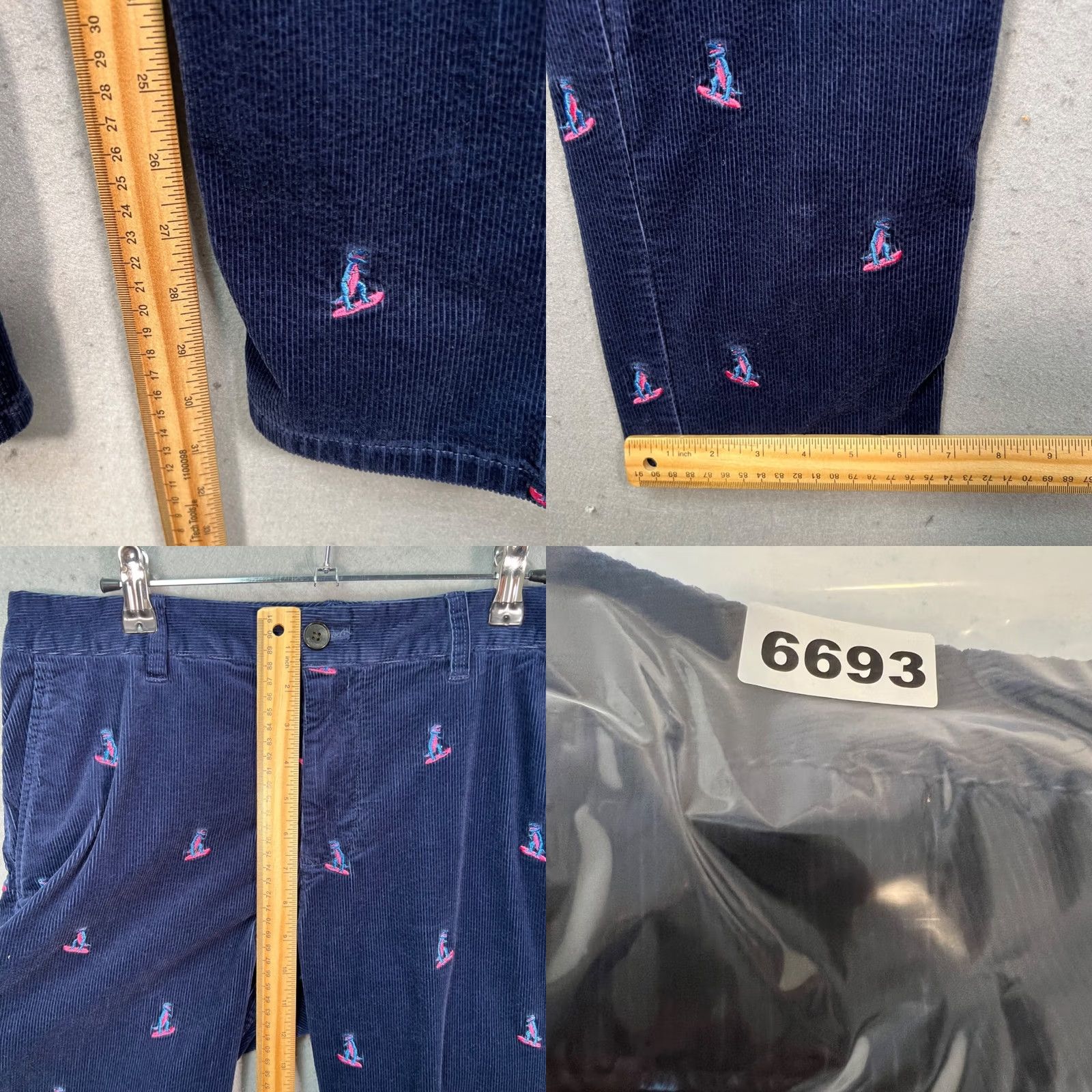 Bonobos Bonobos Mens Blue Corduroy Chino Pants with Dinosaur Embroidery 31 x 32 Straight Front Pocketed Regular Waist Mens Size US 31 - 8 Thumbnail