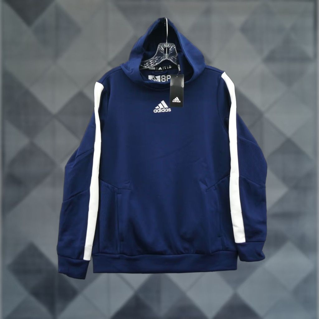 ADIDAS Hoodie Mens Small Blue Knit Pullover Sweatshirt Athletic Sports