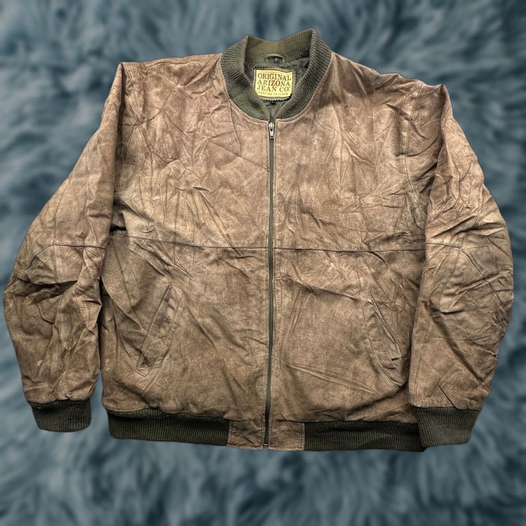 Vintage VINTAGE Arizona Jean Co. Genuine Leather Suede Bomber Jacket Mens Large Brown Size US 33 - 1 Thumbnail