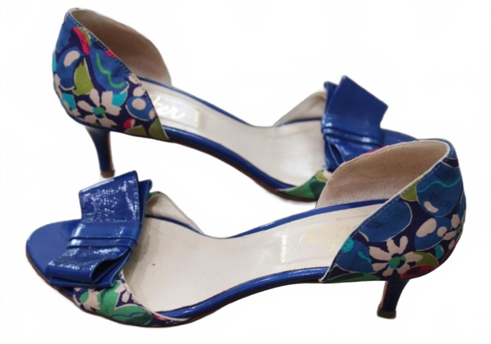 Butter Goods Butter Brand Blue Floral Print Open Toe Kitten Heel Pumps 8 Size US 8 / IT 38 - 4 Thumbnail