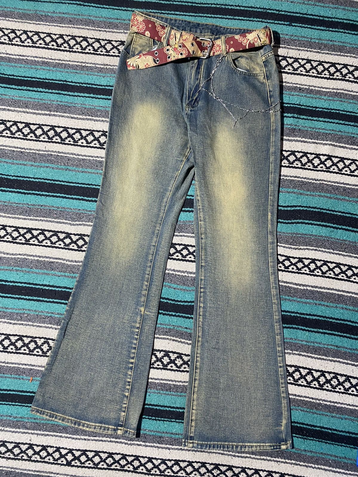 Kapital 2000s Romwe - Skull Mudwash Flared Denim Size US 31 - 2 Thumbnail