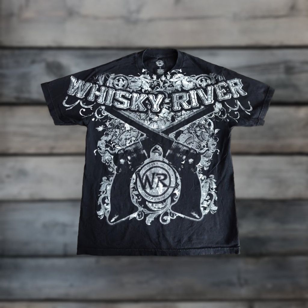 Doublet VINTAGE Whiskey River Beer Motorcycle Biker T-Shirt Adult Large Black Skull Guns Mens Size US L / EU 52-54 / 3 - 1 Thumbnail