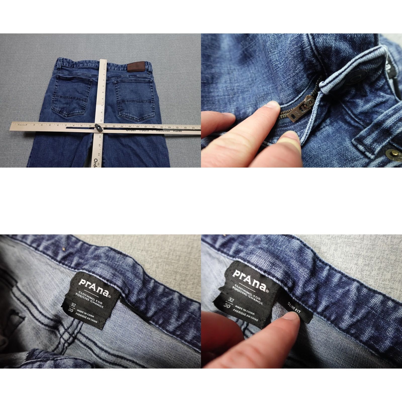 Prana prAna Jeans Mens 32x30 Slim Straight Denim Blue Medium Wash Pocket 5-Pocket Stretch Cotton Blend Zip Fly Size US 32 / EU 48 - 8 Thumbnail
