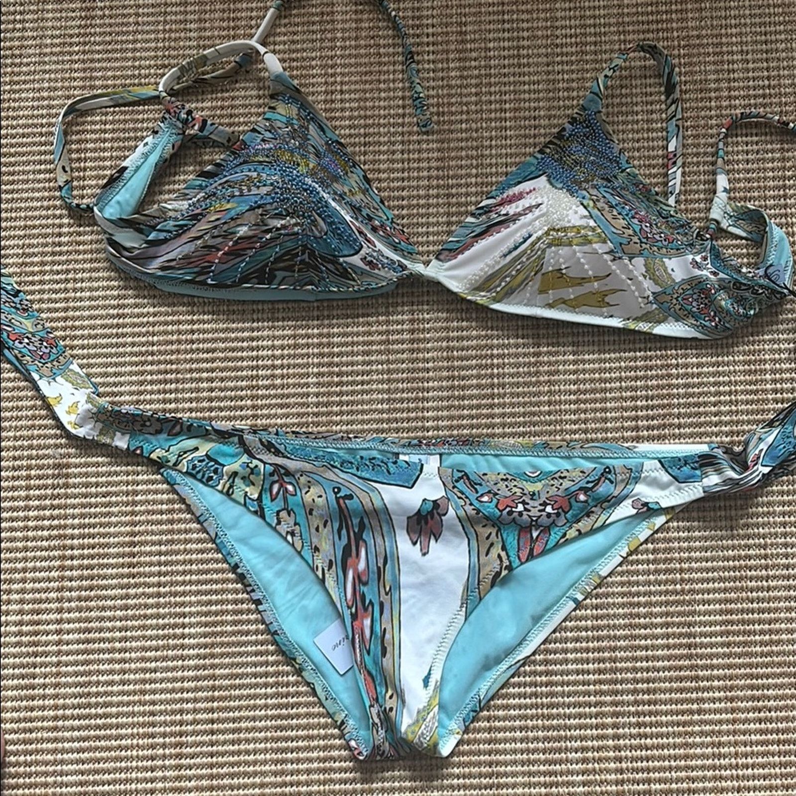 Blumarine NWT Blumarine turquoise Bikini yellow blue beads Set M Size ONE SIZE - 5 Thumbnail