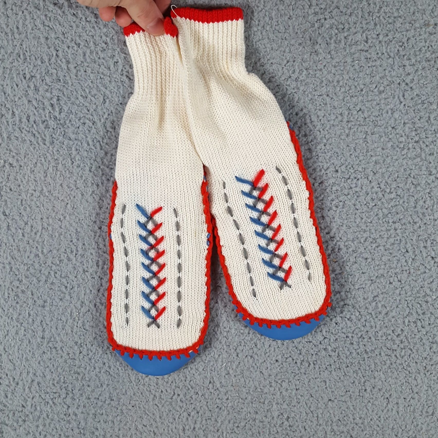 Vintage VINTAGE Ripon 70s Knit Slippers Leather Bottom Slip-On Wool Upper Medium Women Shoes Blue Slipper 70s Retro Casual Slip-On Size 32" / US 10 / IT 46 - 2 Thumbnail